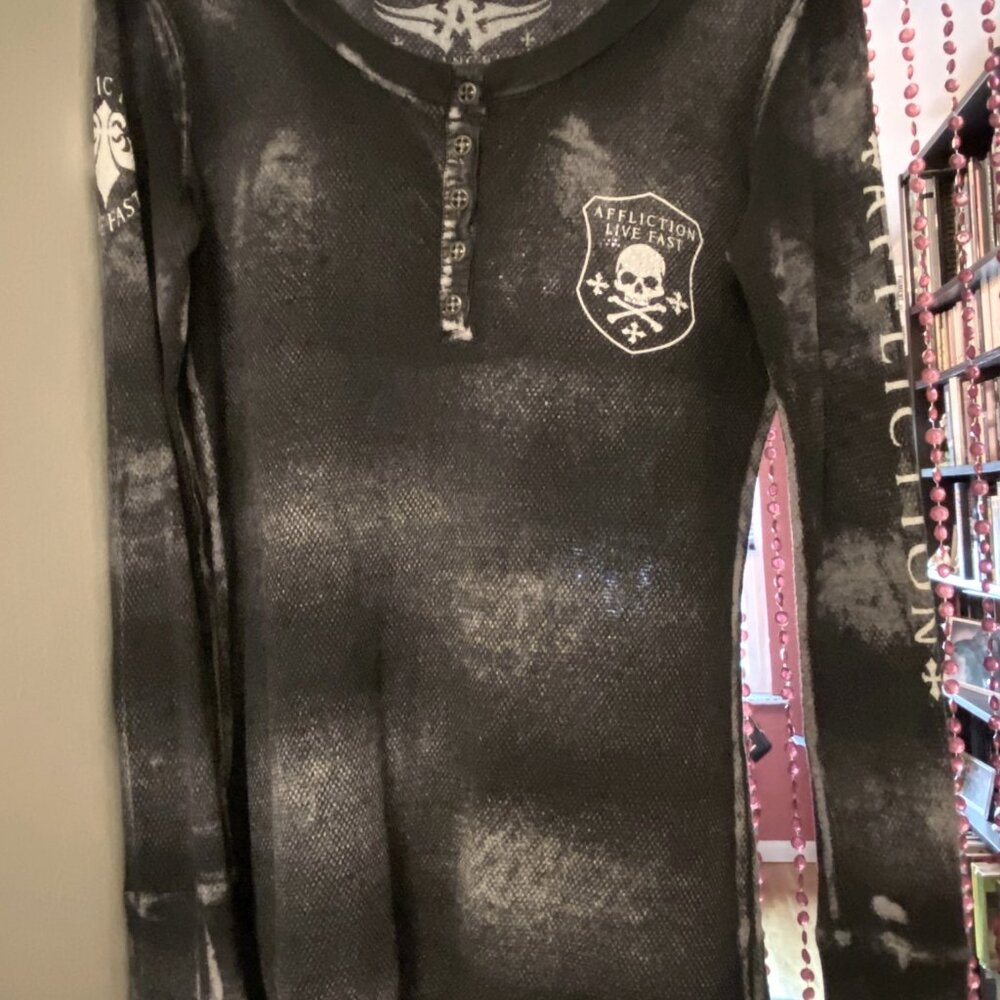 Affliction Live Fast Rhinestone Thermal Shirt Small
